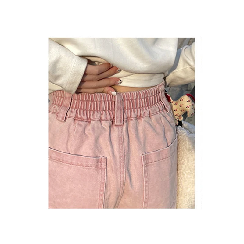 

Spring Solid high waist wide leg women Vintage Loose Cotton Pockets trousers Basic Casual Big yards straight fit jeans