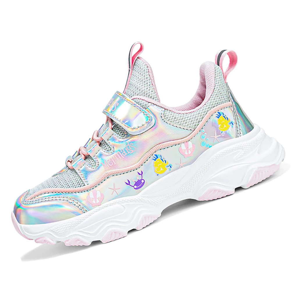 

Детские зимние и осенние кроссовки Disney, Повседневная Уличная обувь для девочек в стиле принцессы-русалки, Нескользящая дышащая спортивная ...