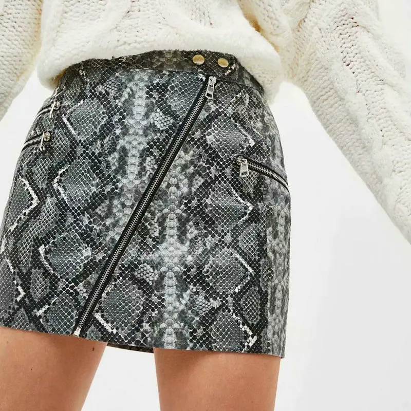 Женские мини юбки из Искусственной Змеиной кожи осенняя сексуальная клубная