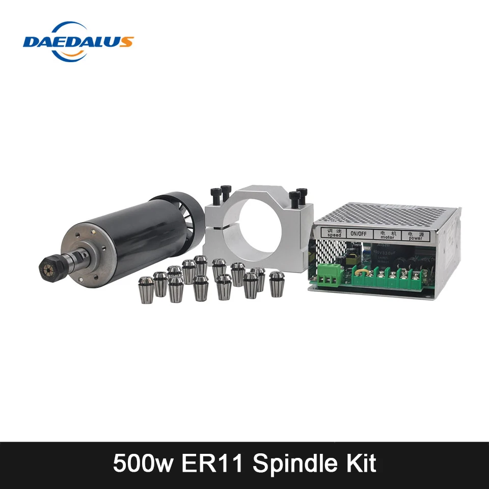 500 Вт шпиндель с воздушным охлаждением ER11 CNC 0,5 кВт мотор шпинделя+ Регулируемый источник питания 52 мм зажимы ER11 цанговый патрон для гравировального станка
