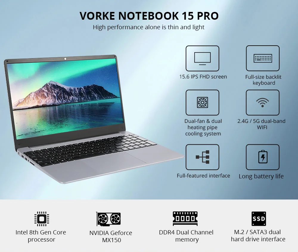 DHL VORKE ноутбук 15 PRO Intel Core i5 8250U 6 ''Windows 10 полностью металлический корпус 16 Гб DDR4 512