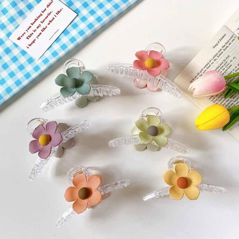 

New Fashion Casual Big Flower Shark Clip Hair Claw Temperament Acrylic Transparent Head Clip Hair Accessories For Girls Women