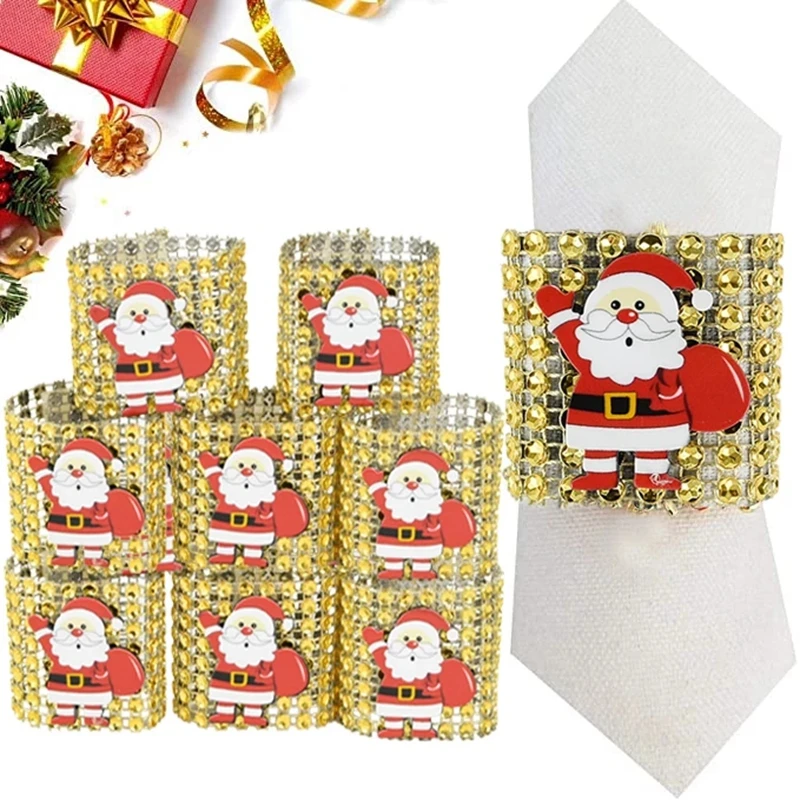 

Xmas Tree Santa Claus Napkin Rings 5/10 Packs Napkins Holder Rings for Christmas Thanksgiving Home Table Tableware Decorations