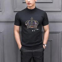 knitted t shirt fashion high quality cashmere pullover custom crown design hot diamond style spring mens sweater comfortable