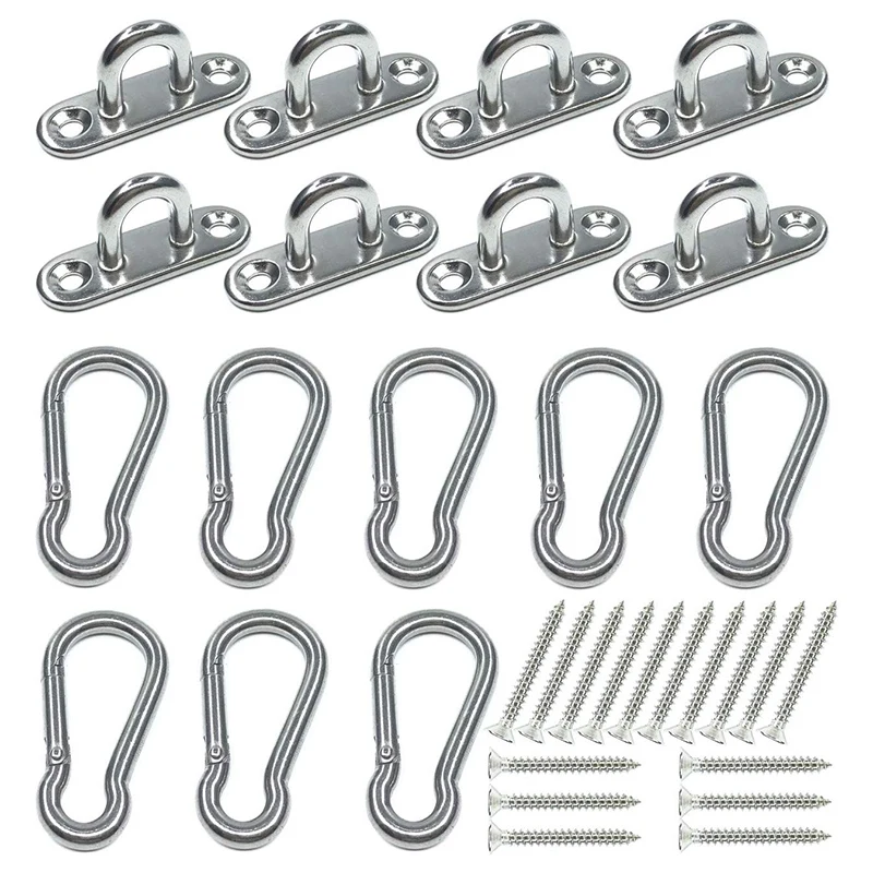 

8Pcs Stainless Steel Pad Eye Plate U Hooks + 8Pcs Stainless Steel Snap Hook Marine Hardware Staple Hook Loop with Screws