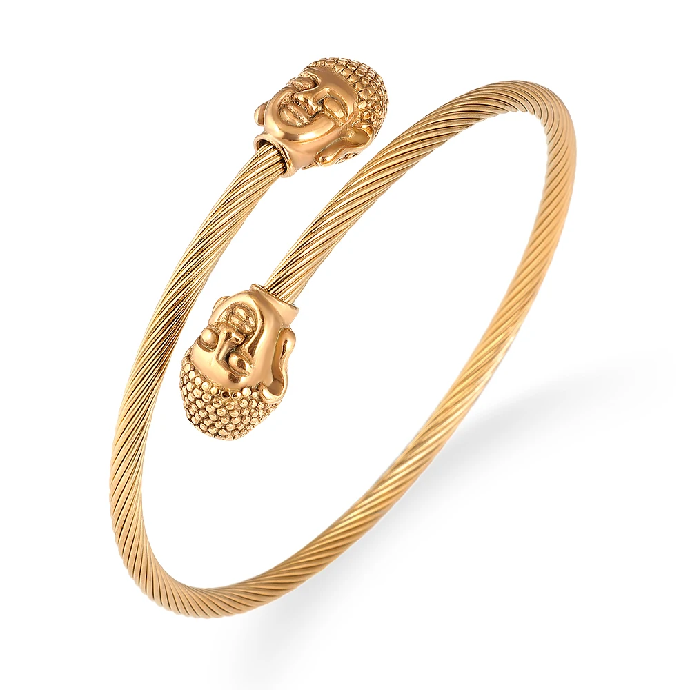 

New Fashion Punk Cable Bracelets Jewelry Gold Black Silver Stainless Steel Religeous Character Clasp Twisted Wire Cuff Bracelets