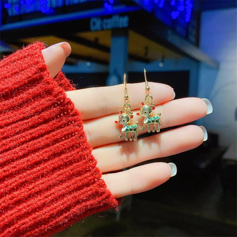 

1 Pair Christmas Dangle Earring Pendant Elk Christmas Tree Enamel Snowman Eardrop Happy New Year Xmas Christmas Girl Gifts