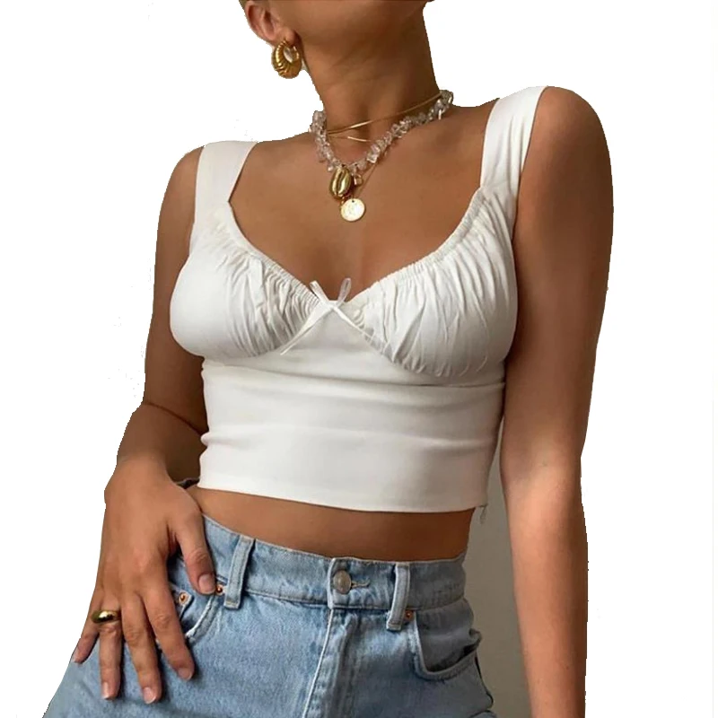Укороченный топ с бантом женская сексуальная белая одежда y2k женские топы