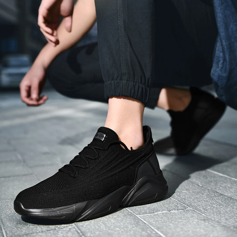 Мужские черные сетчатые кроссовки брендовая дышащая обувь для бега прогулочная