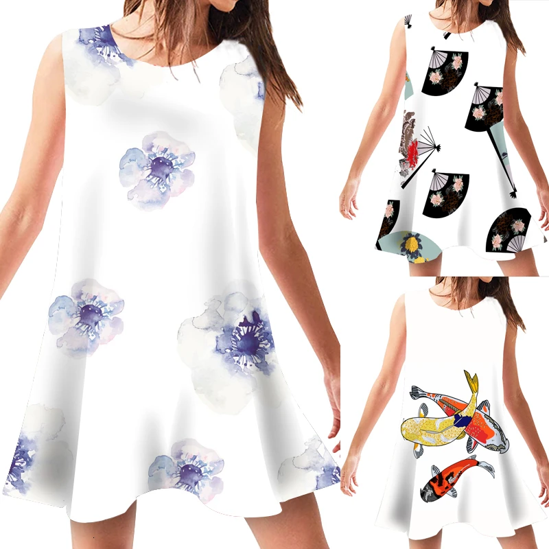 Женское платье без рукавов летний свободный сарафан повседневные свободные