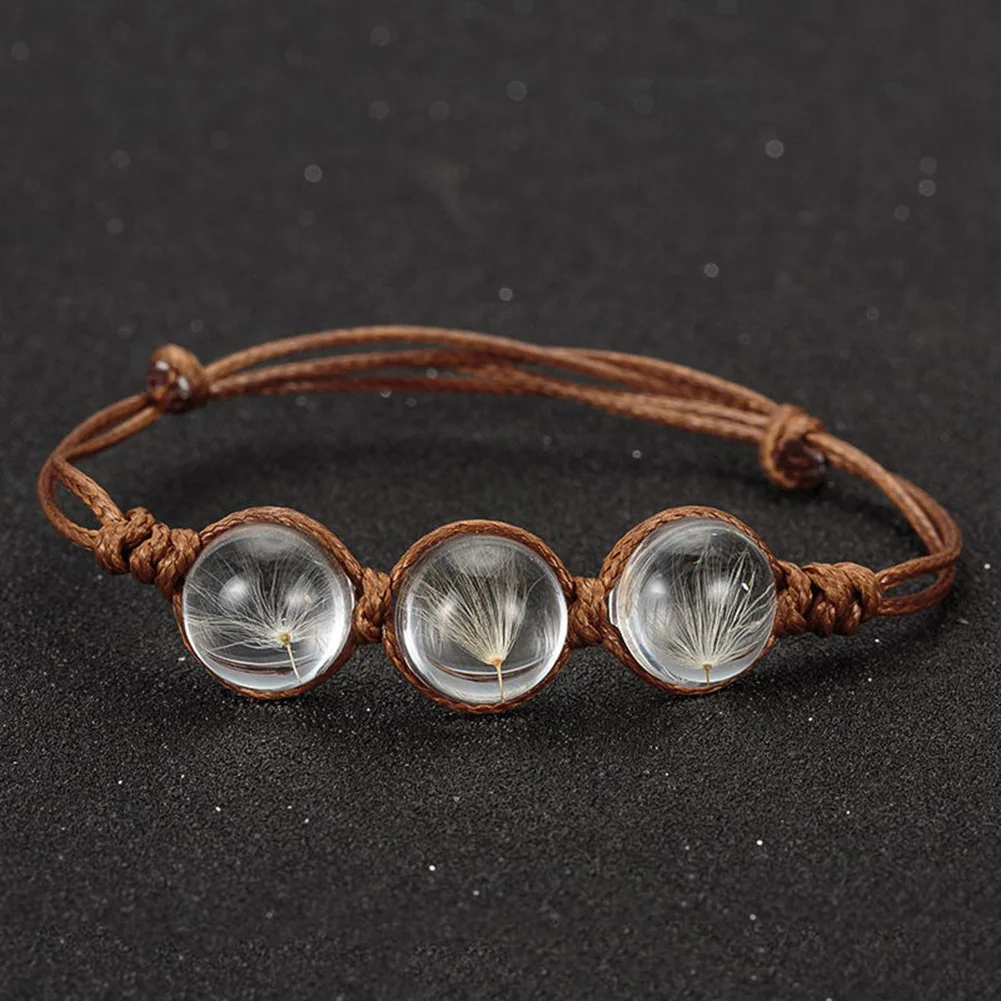 

Glass Ball Bracelet Weave Lucky Flower Bracelets Handmade Woven Dried Flowers Glass Beads Bracelet Women Jewelry