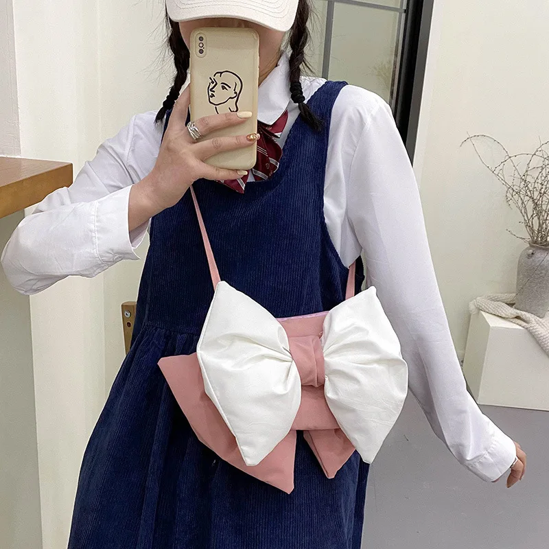 

New 2021 Cute Bow Maiden Messenger Bag One-shoulder Small Square Bag Tote Bag Satchel Handbag Lipstick Bag Cartoon Bags