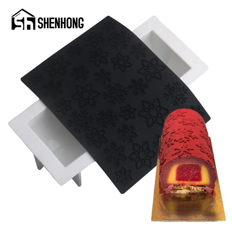 SHENHONG-moldes de silicona con textura de copo de nieve de grado alimenticio, para pasteles, Mousse Mat, Fondant, herramientas de decoración de postres, utensilios para hornear