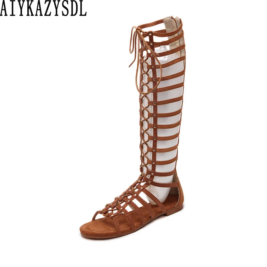 Женские ботинки AIYKAZYSDL в римском стиле Гладиаторы с вырезами на ремешках сапоги