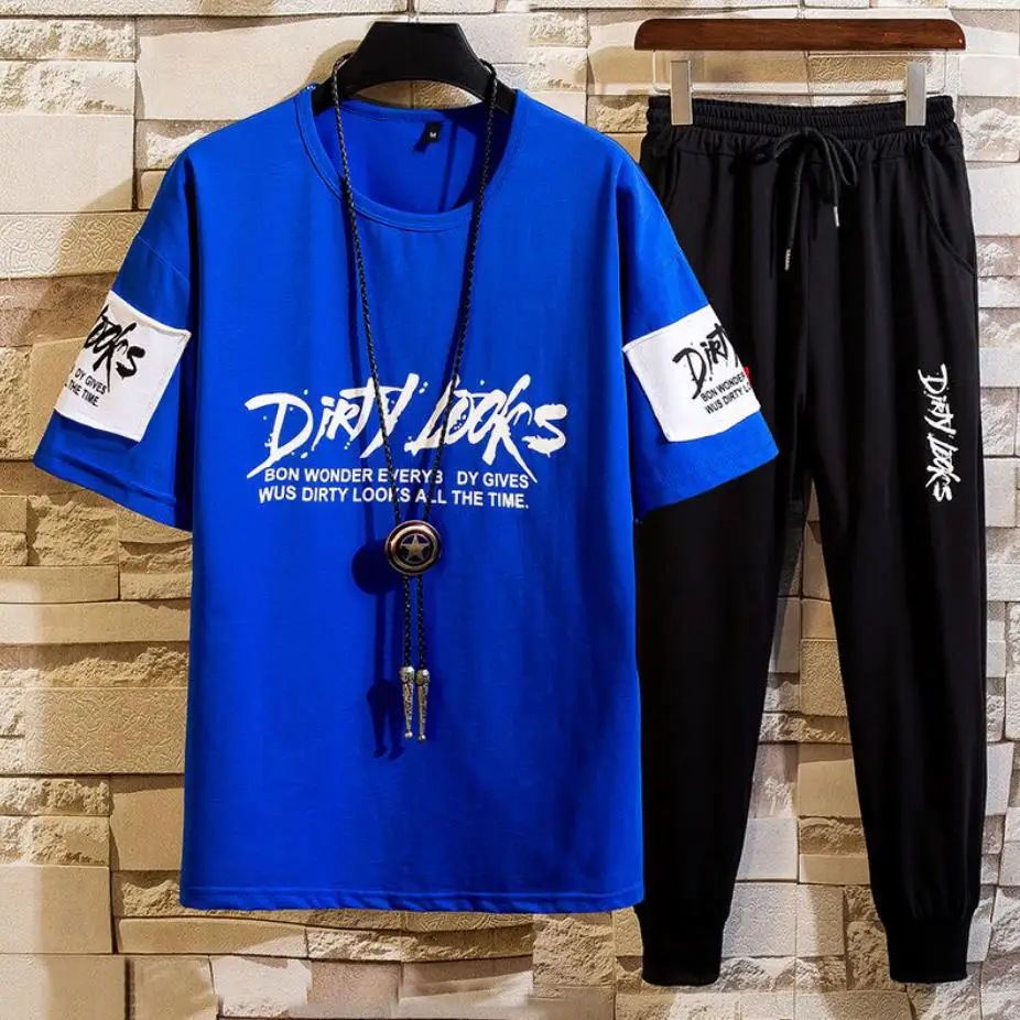 

Men's Sets Hip hop Clothes Streetwear Summer Outfit Male T-shirt and Pant Two Pieces Hip-hop Set Casual Plus Size 3XL
