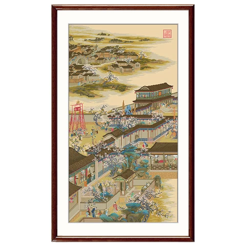 Набор для вышивки крестом ручной работы, винтажные известные картины императорского дворца династии Цин древнего Китая, Высококачественная шелковая ткань