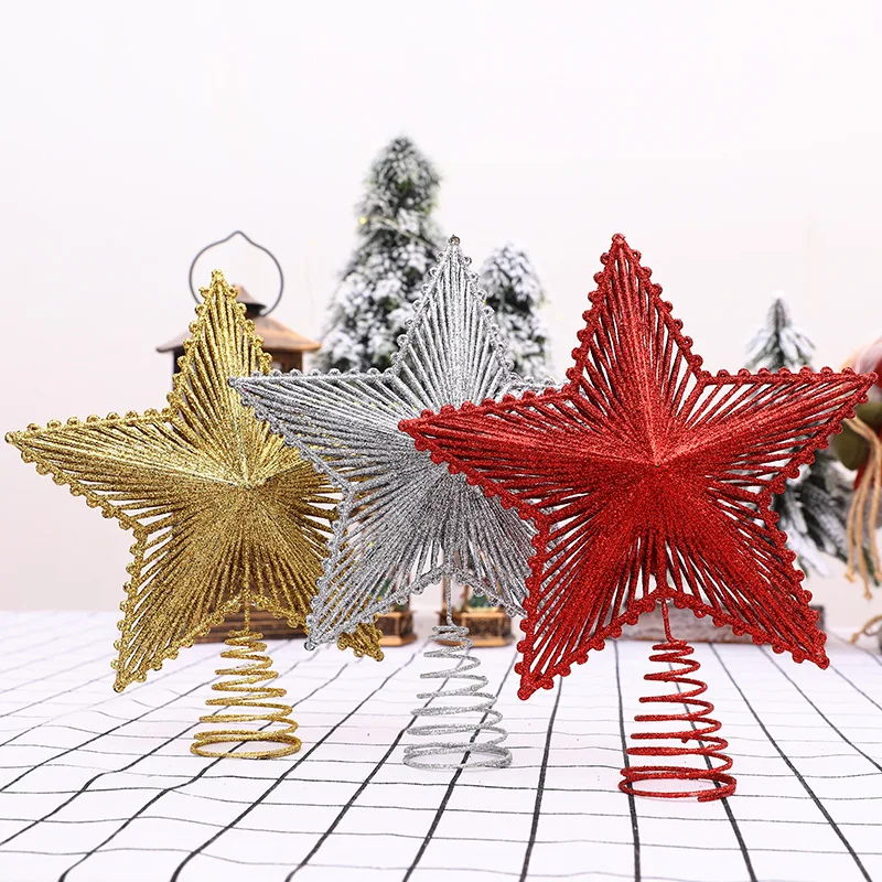 

Christmas tree top five-pointed star tree top decoration sequins hollow radiation three-dimensional tree top star scene layout