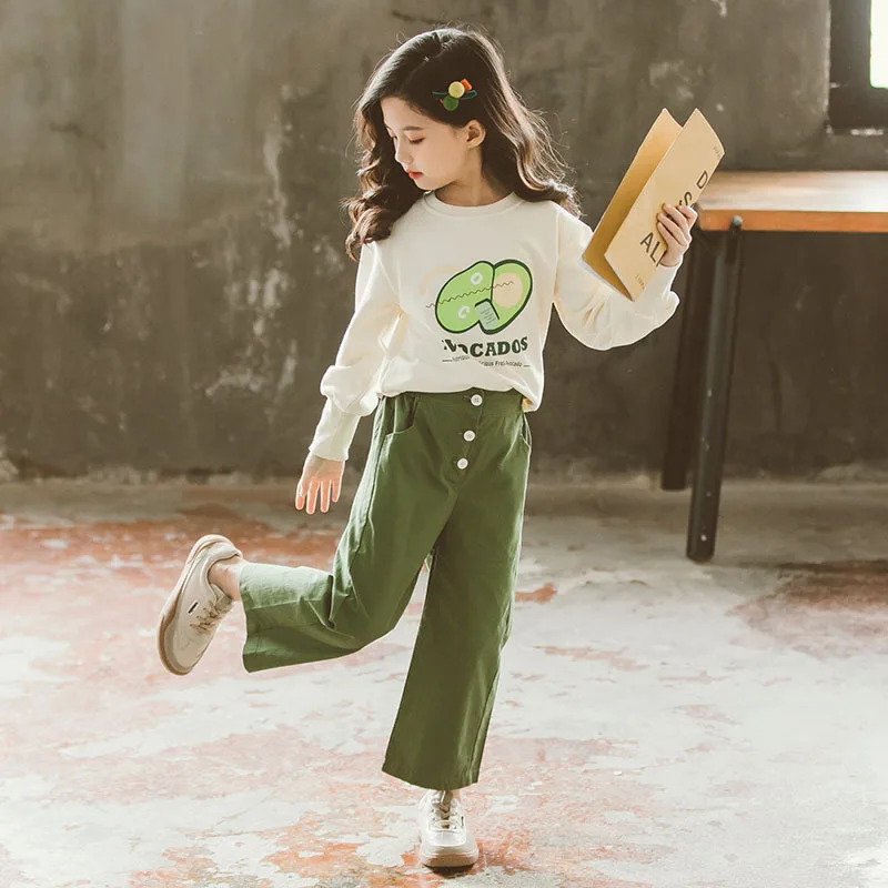 Комплекты для девочек весна 2020 детская одежда зеленые костюмы авокадо свитшоты с