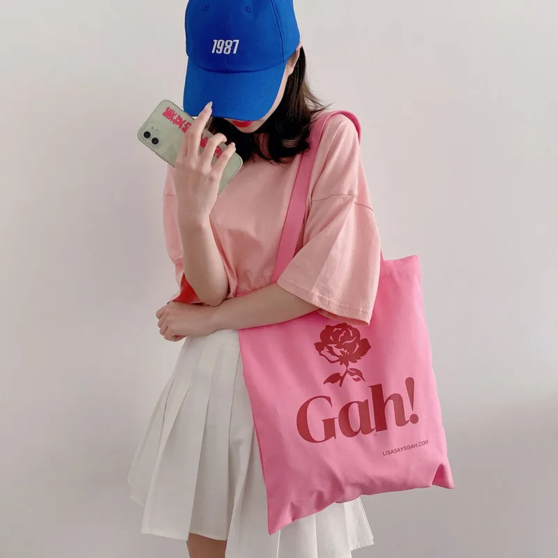 

Женская простая Холщовая Сумка через плечо, вместительные сумки для студентов, Повседневная модная розовая сумка-тоут с надписью на лето