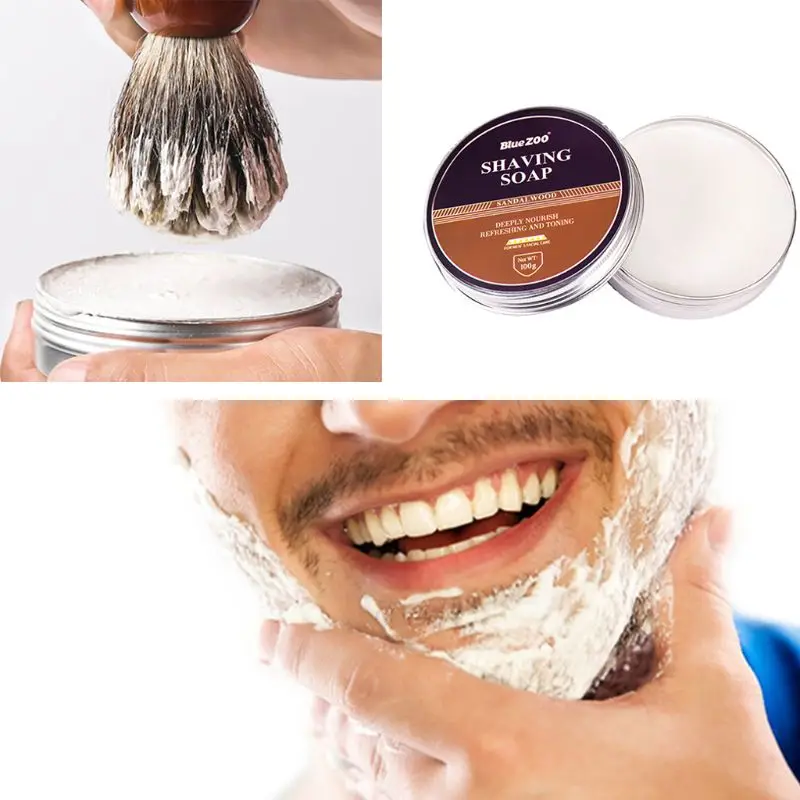 

100g Men Shaving Soap Epilator Barber Shop Mustache Beard Mint Sandal Hair Removal Foam Cream Nourishing Refreshing Oil Control