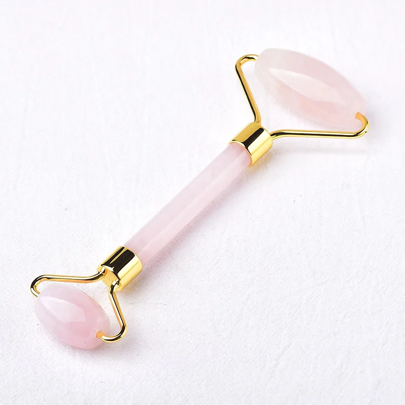 1 шт. натуральный двойной роликовый массажный инструмент для лица розовый кварц