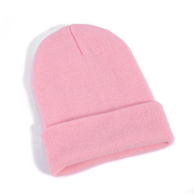 Pink Милые зимние шапки бини вязанные одноцветные модные шапки осень зима унисекс теплая шапка s Дамская Повседневная Хип-хоп шапка с вышивкой - Цвет: Pink