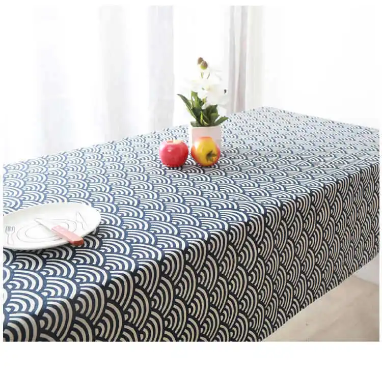 Япония стиль хлопок лен темно синий Lchthyosis скатерть открытый рябь Страна Свадьба