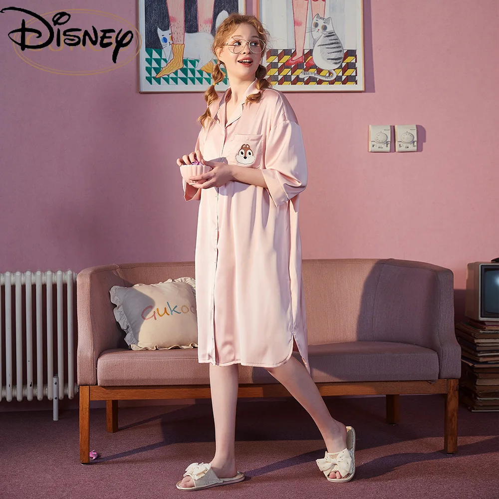 

Disney Fashion Ladies Cartoon Print Winnie The Pooh Pajamas Cute Silk Comfortable Homewear Nightdress Set