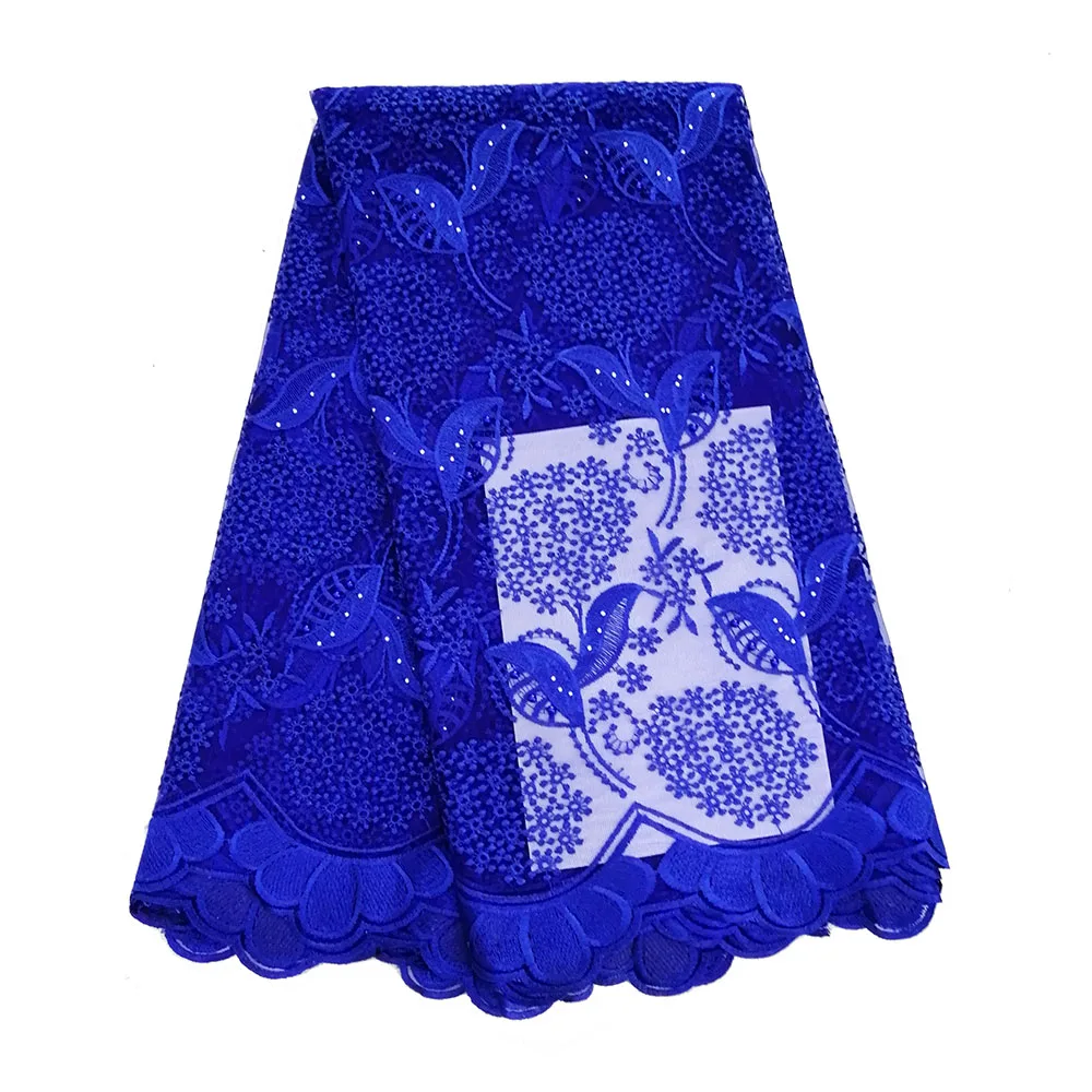 royal blue 2 Африканская Кружевная Ткань 5 ярдов высококачественное гипюровое кружево Тюль французская вышитая сетчатая кружевная ткань Золотая белая для африканской свадьбы - Цвет: royal blue 2