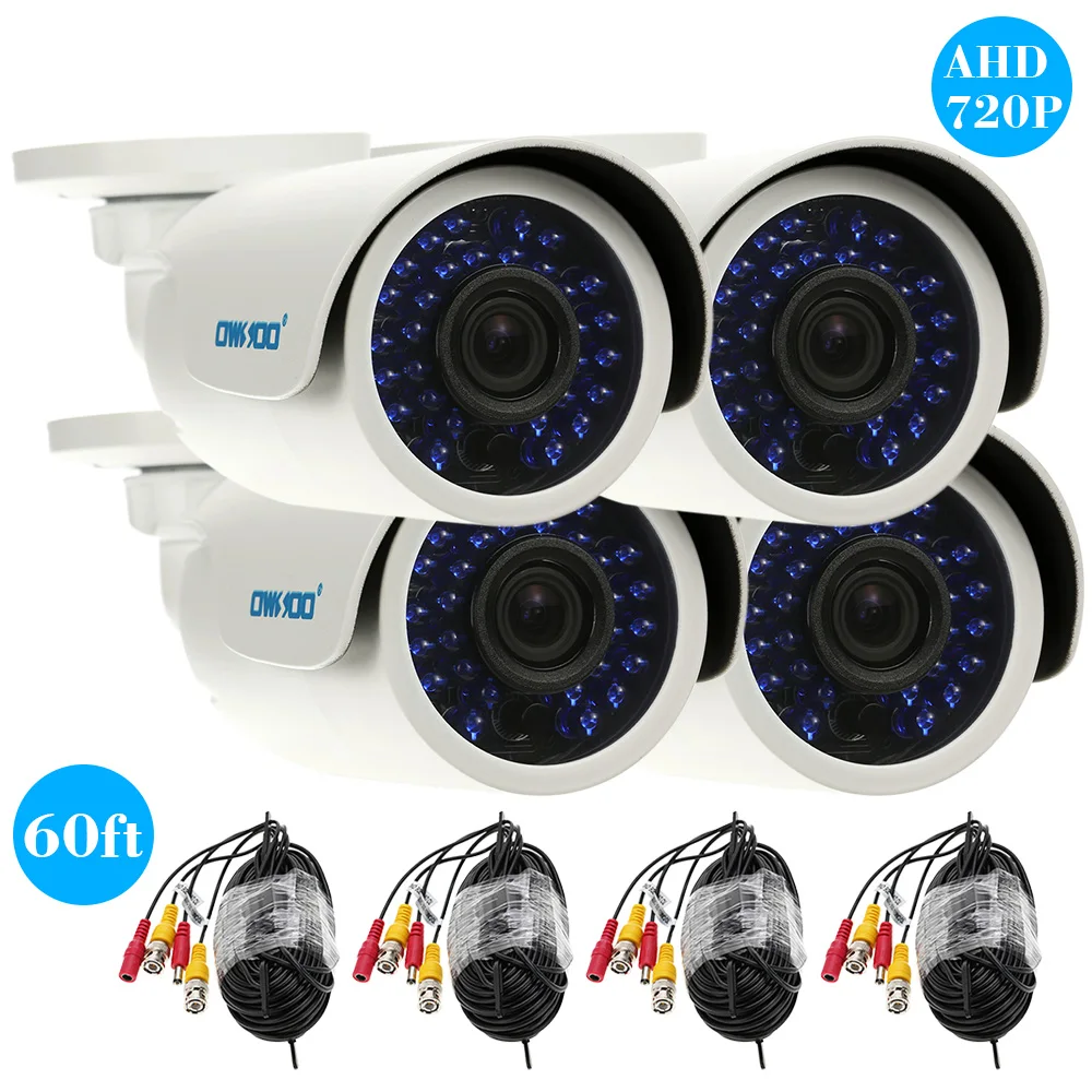 Камера видеонаблюдения OWSOO AHD 720P 1500TVL 4 шт. с кабелем для 4*60 футов | Безопасность и