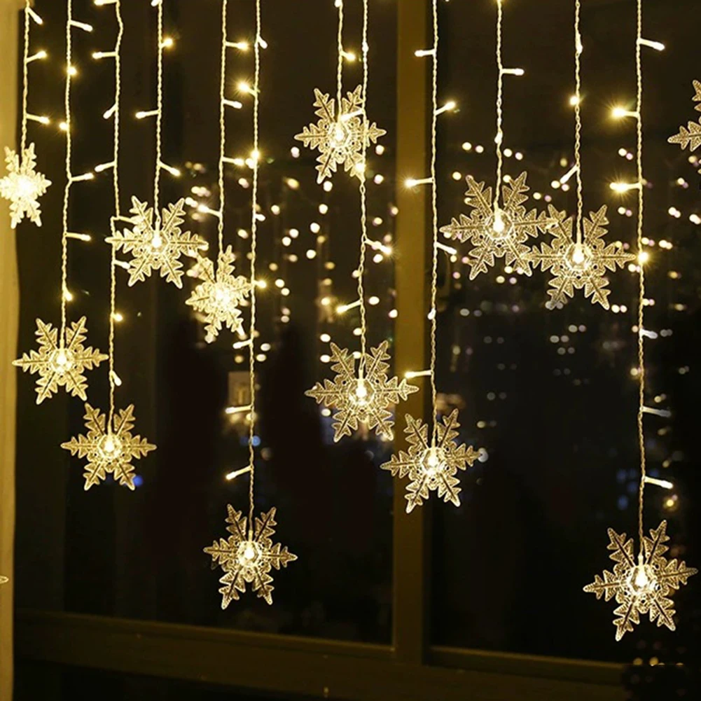 

96 светодиодных гирлянд в виде снежинок, Рождественская гирлянда на окно, сказочное украшение, лампа, Новогодняя гирлянда, освещение для дом...