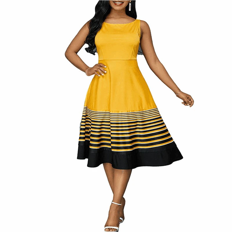 Летнее платье для женщин 2020 повседневное тонкое Полосатое бальное размера плюс