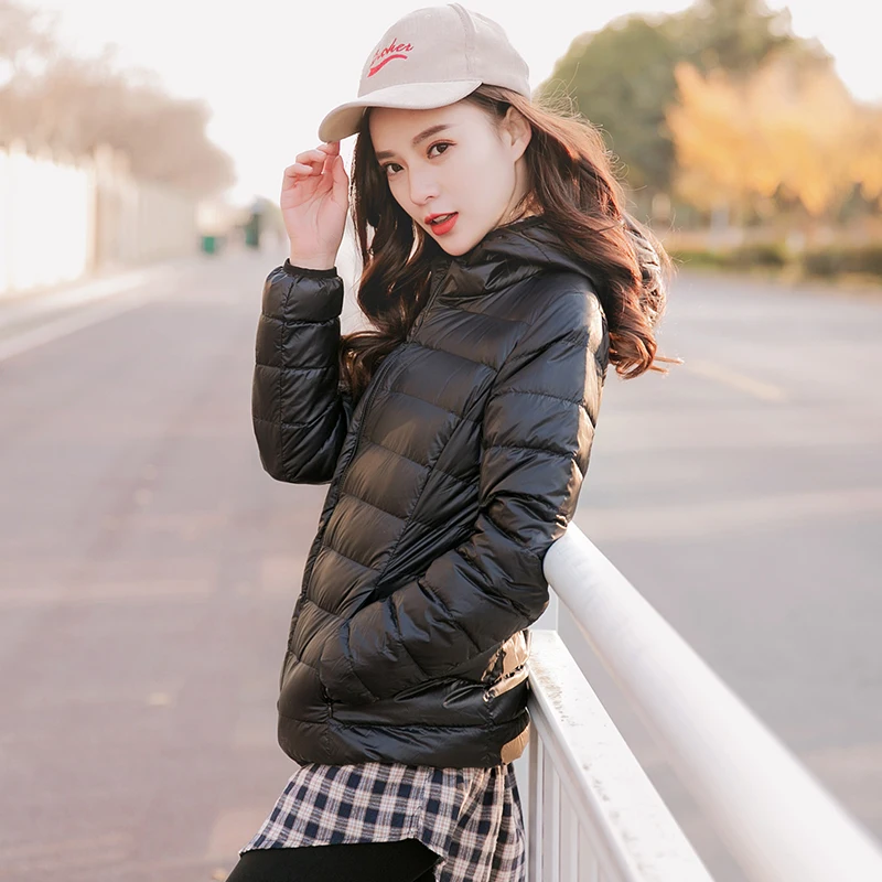 Зимняя женская Сверхлегкая куртка на утином пуху куртки с капюшоном теплое