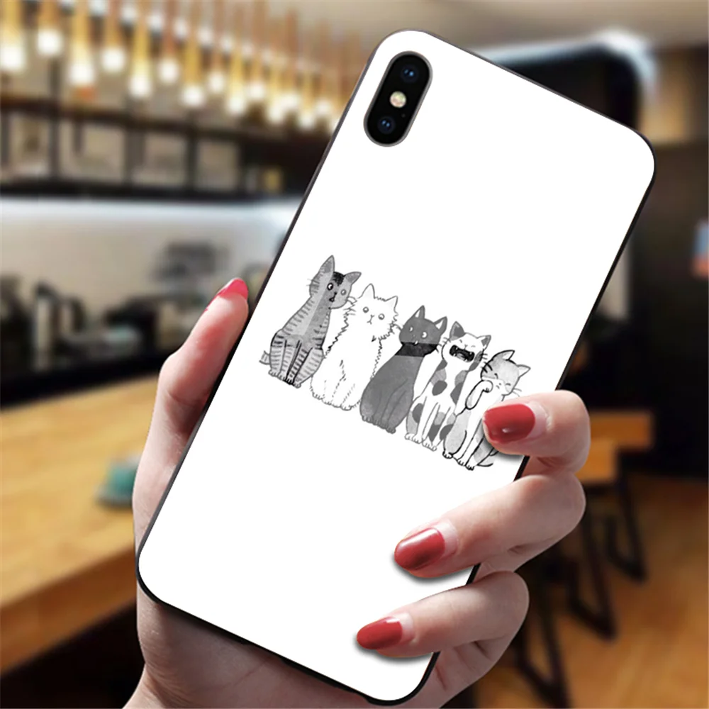 Забавная Милая задняя крышка с изображением кота для iphone XS Max XR X 5 5S 6 6S 7 8 Plus 11 Pro Max, милые чехлы из закаленного стекла - Цвет: 8056