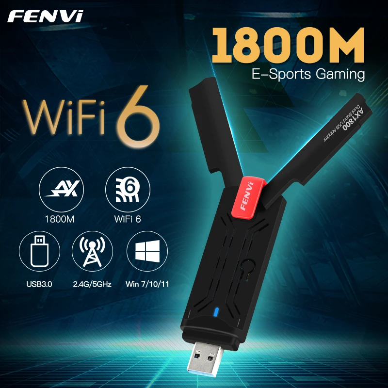 Fenvi WiFi 6 USB Adapter Dual Band AX1800 2.4G/5GHz Wireless Wi-Fi Dongle Network Card USB 3.0 WiFi6 Adapter For Windows 7/10/11