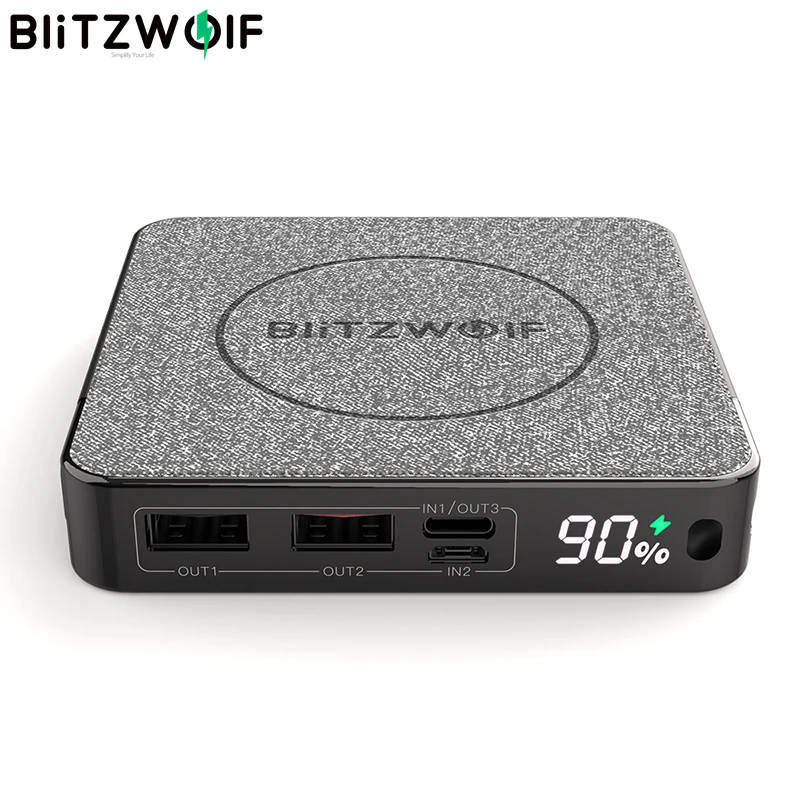 

BlitzWolf Official BW-P13 LED Display 10000mAh Power Bank QC3.0 PD3.0 18W+15W Wireless Charger Fabric Surface Multilayered
