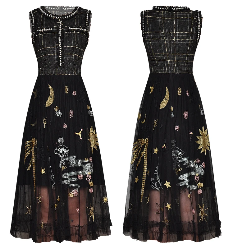 Длинное платье с круглым вырезом без рукавов вышивкой | Женская одежда