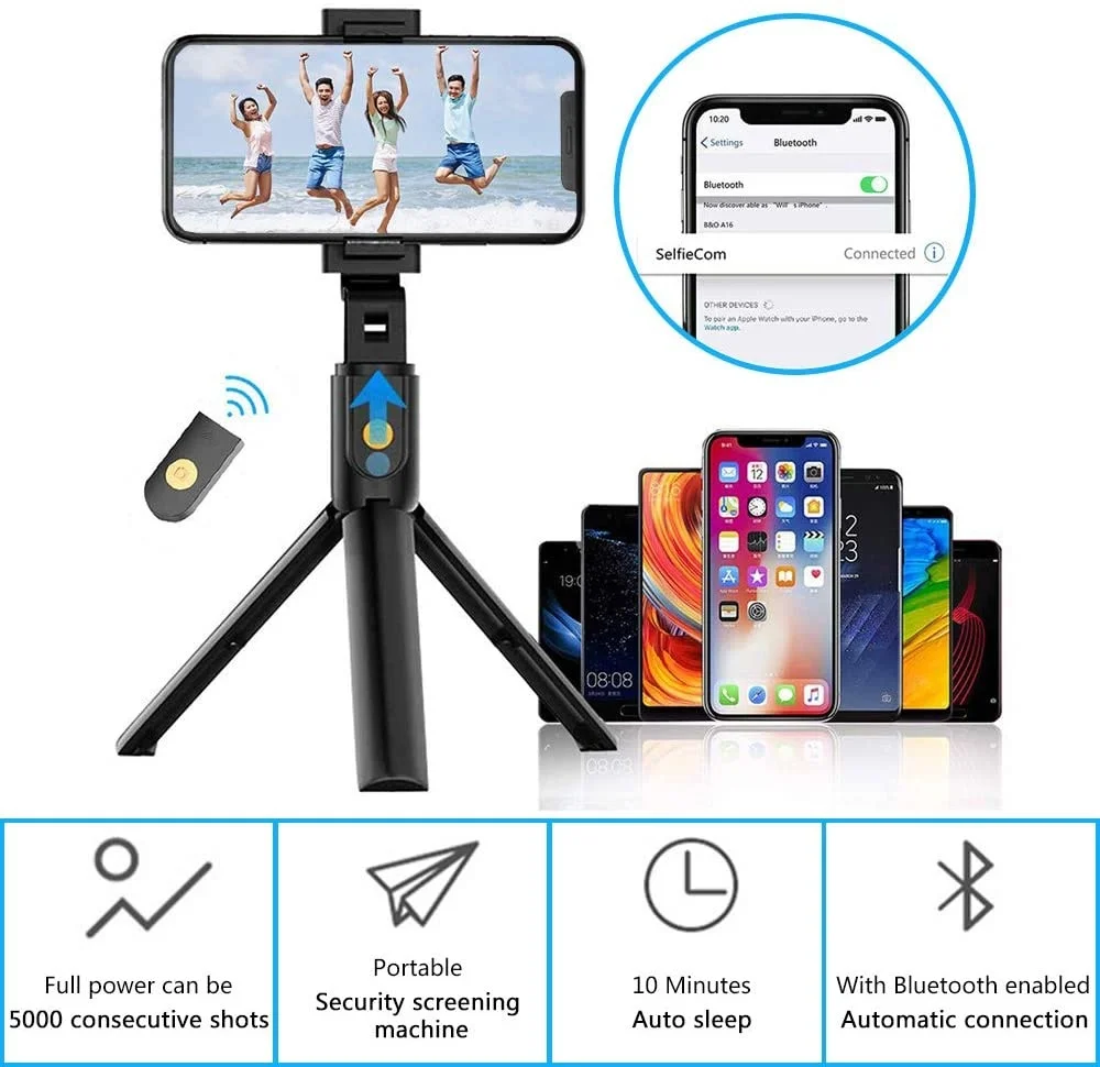 Wireless Bluetooth Selfie Stick With Tripod Shutter Remote Control, 3 in 1 Mini Foldable Extendable Handheld Monopod for iPhone enlarge