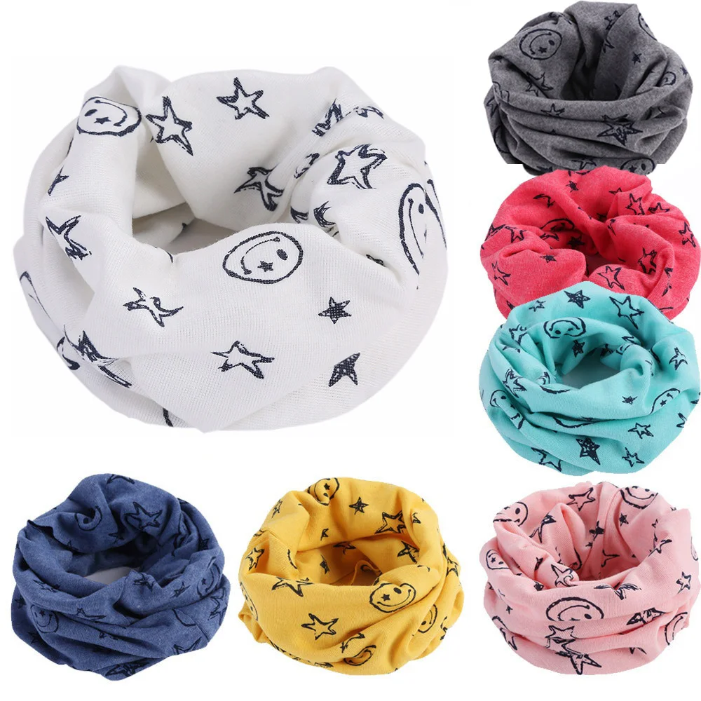 Детский Теплый хлопковый шарф со звездами для мальчиков и девочек смайликом