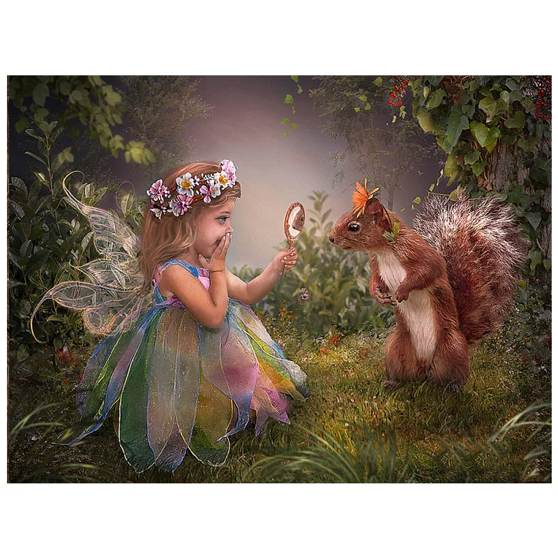 5D Diy Diamond mosaic cartoon girl 3D Diamond Painting square Round Rhinestone Diamond Embroidery fairy and squirrel