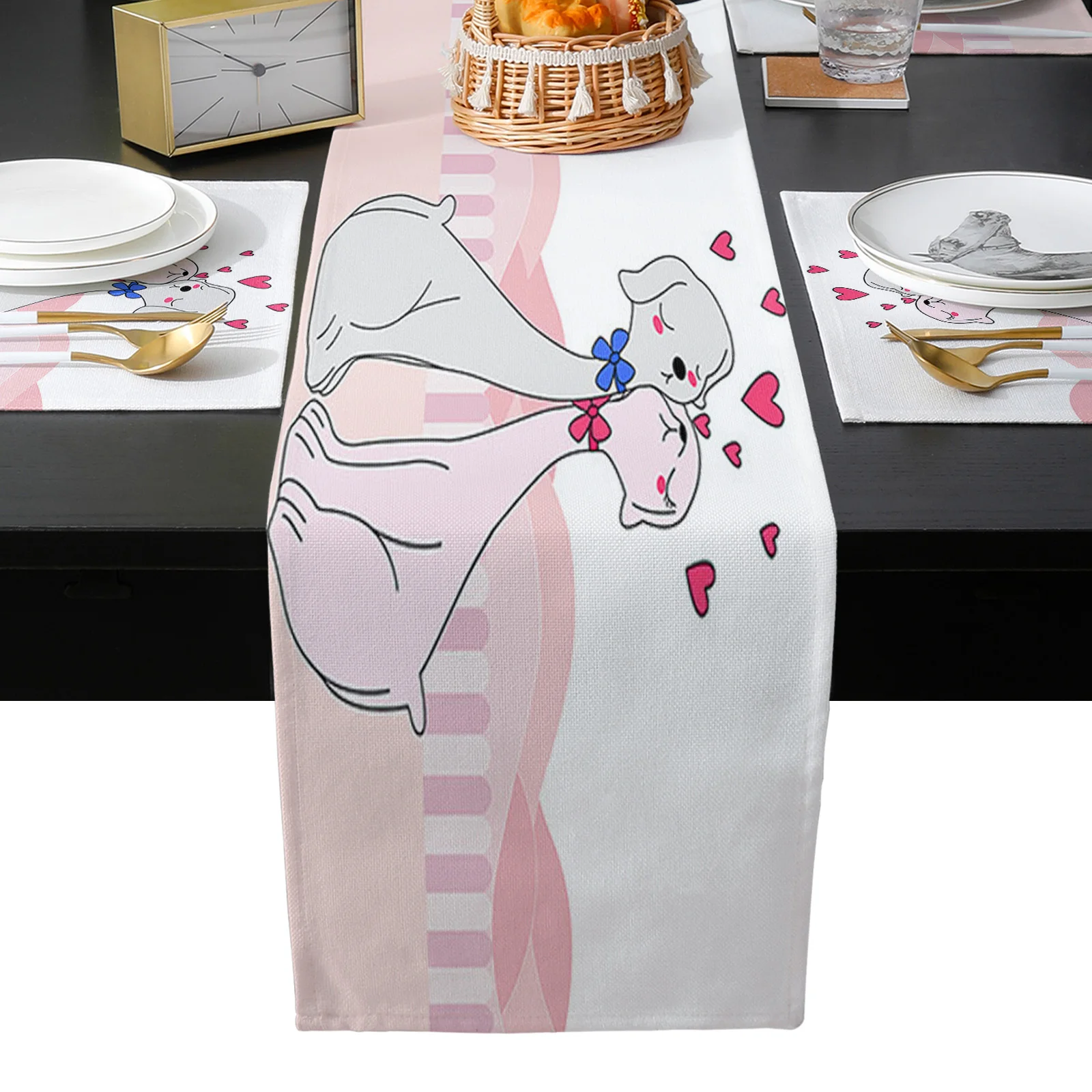 

Valentine'S Day Love Puppy Love Heart Table Runner Set Home Table Decoration Table Runners for Dining Table