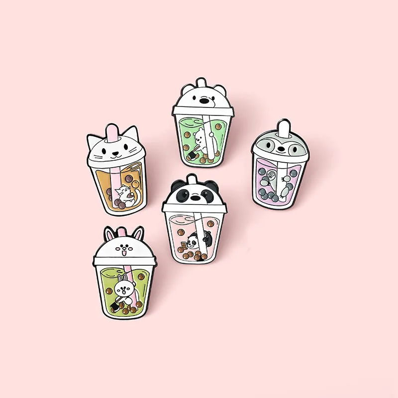 Эмалированные булавки в форме пузырьков чая с животными милые аксессуары для