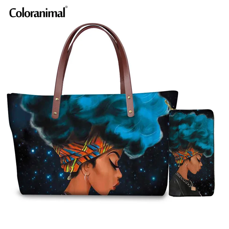Coloranimal черный искусства АФРИКАНСКАЯ ДЕВУШКА сумка в руку через плечо африканские