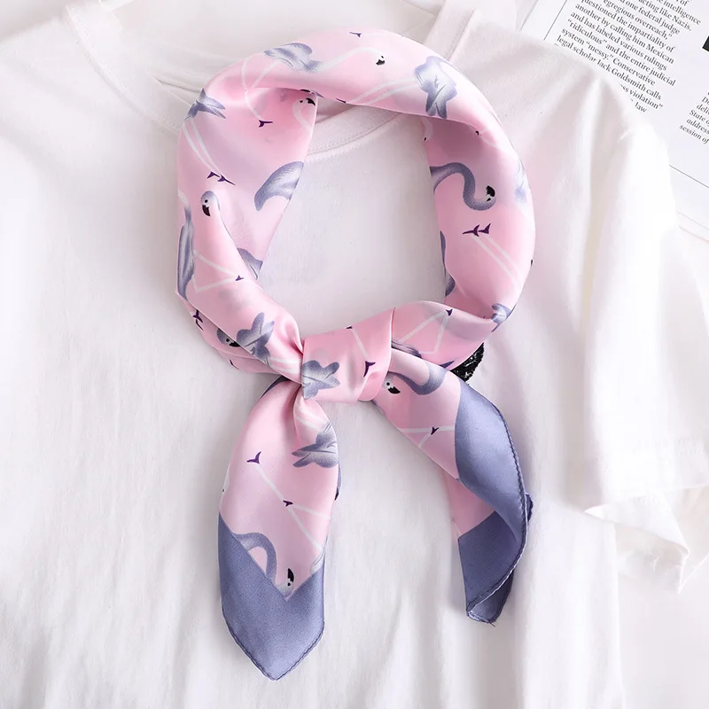 Квадратный шарф Реплика Шелковый платок с принтом Фламинго модная женская