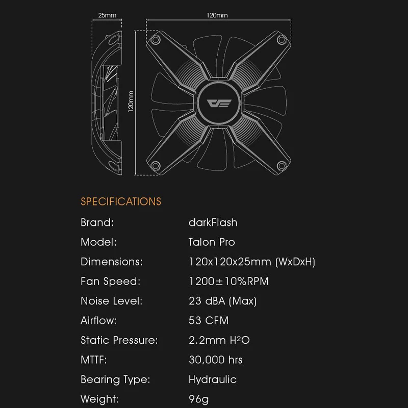 Darkflash Talon Pro кулер чехол для ПК Вентилятор 120 мм rgb вентилятор безрамный X Argb аура