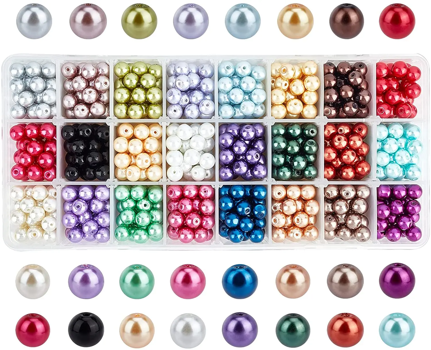 

600 шт. 24 цвета стеклянные жемчужные бусины 8 мм экологически окрашенные перламутровые круглые бусины россыпью искусственный жемчуг атласны...