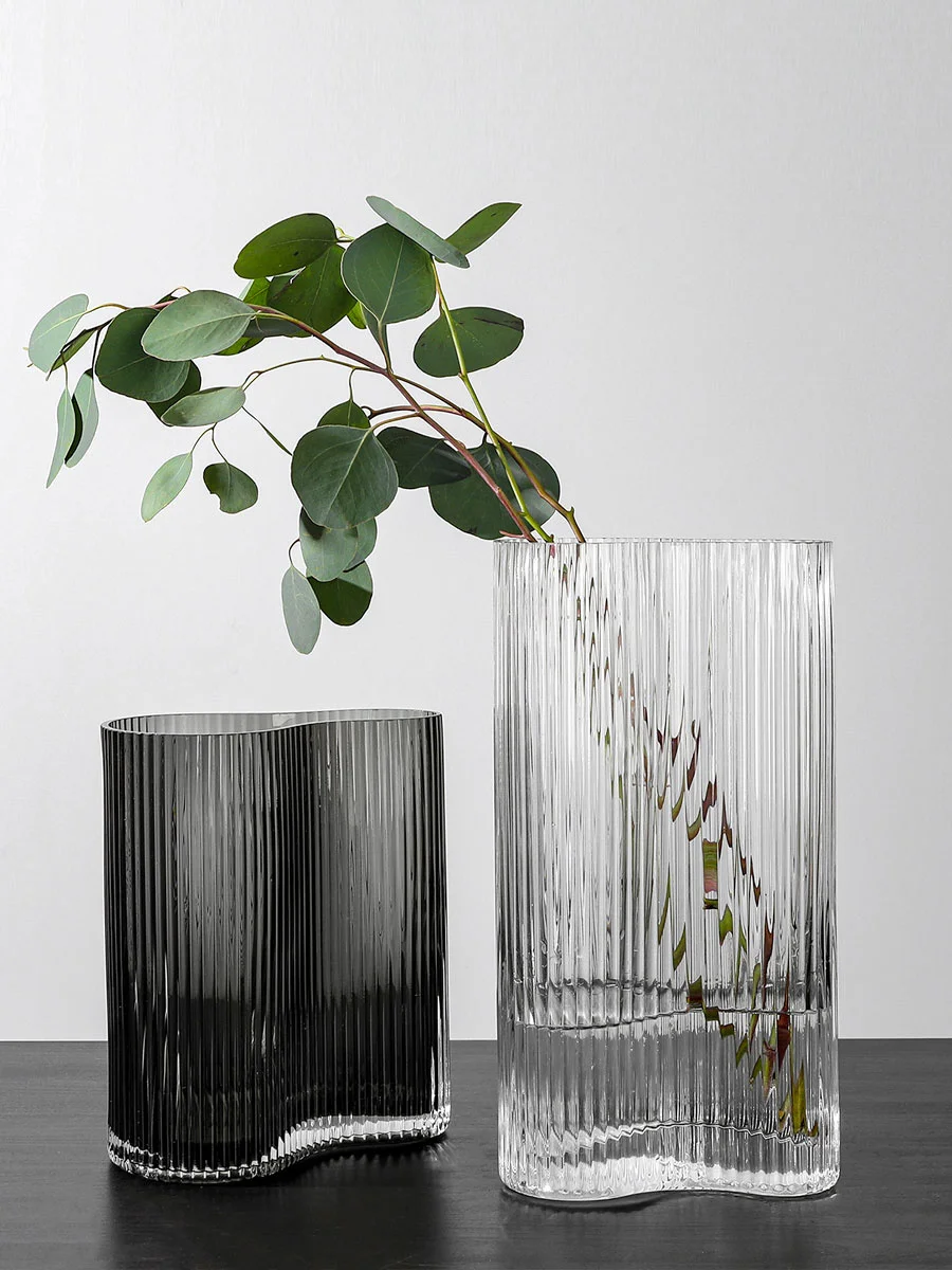 Creative Organ Nordic Glass Light Luxury Vase Modern Bedroom Living Room Flower Arrangement Creative Stripe Interior Table Decor