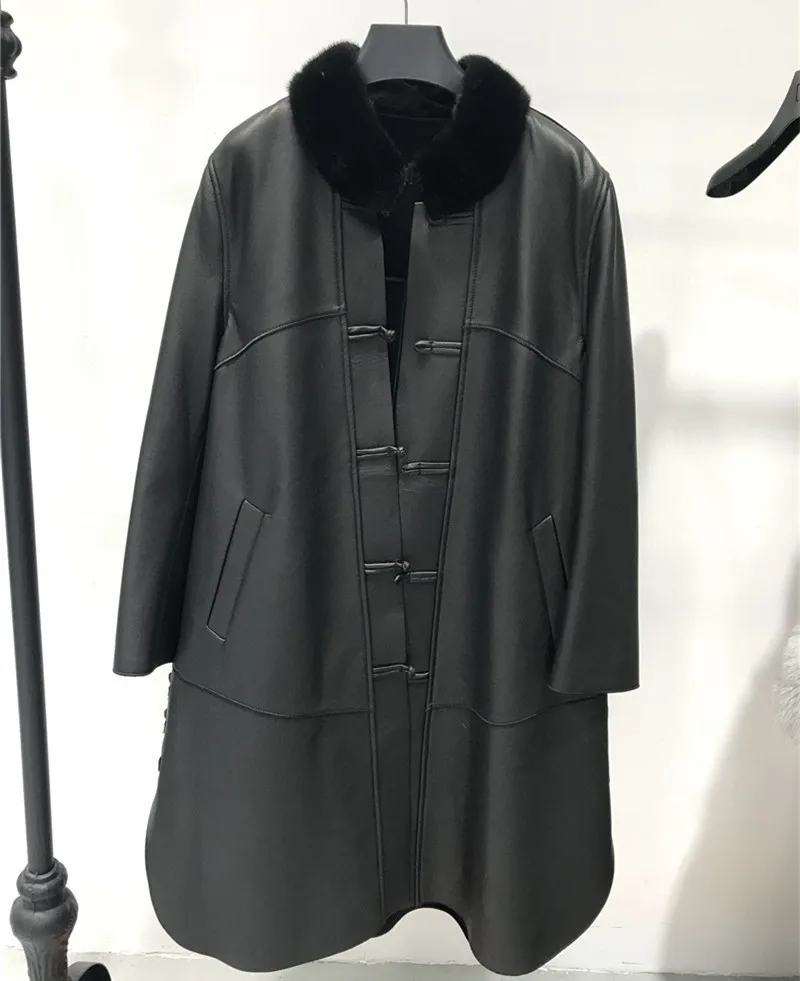 Распродажа Свободная Женская куртка средней длины из натуральной овечьей кожи в