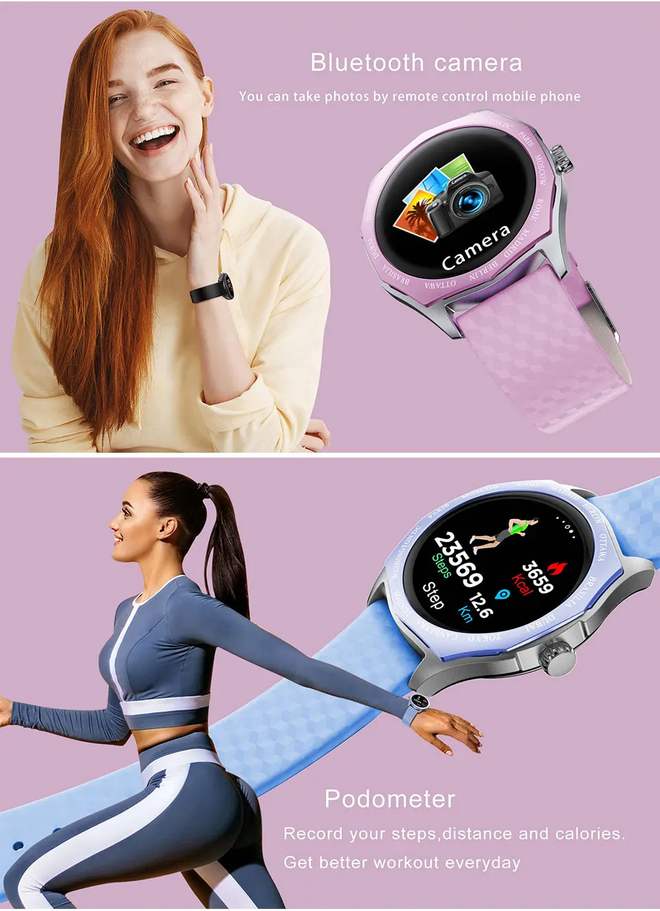 ELFTEAR V18 Смарт-часы для женщин Полный Круглый сенсорный экран леди Smartwatch изменение цвета ремешок мониторинг сердечного ритма для Apple Watch