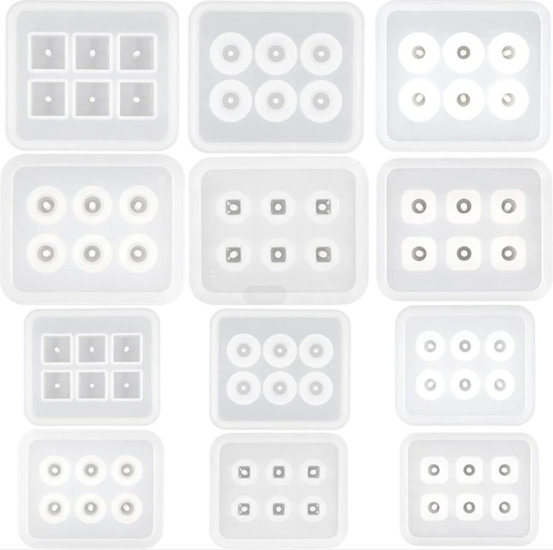

12Pcs All Sizes Round Square Roundle Beads Resin Molds Gemstone Beads Resin Casting Mold Beaded Jewelry Making Tools